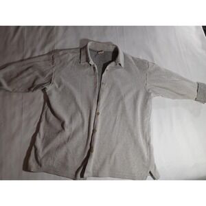 Vintage GreatLand Shirt Mens Large Gray Stripe Button Front Knit Casual 90s
